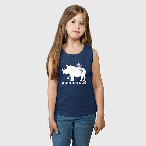 Детская майка Носорог с цветами / Тёмно-синий – фото 3