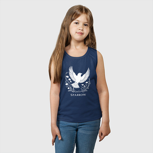 Детская майка Летящий воробей с цветами / Тёмно-синий – фото 3