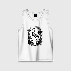Майка детская хлопок Черный фламинго в цветах, цвет: белый