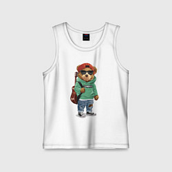 Майка детская хлопок Мишка хипстер, цвет: белый