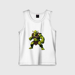 Майка детская хлопок Гибрид Шрека и Халка стоит в динамичной позе, цвет: белый