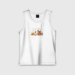 Майка детская хлопок Лиса с тыквами и фонарём, цвет: белый