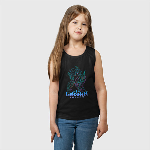 Детская майка Неоновый Сяо из Genshin Impact / Черный – фото 3