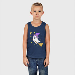 Майка детская хлопок Хэллоуин, привидение на метле, луна, цвет: тёмно-синий — фото 2