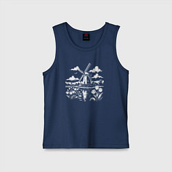 Майка детская хлопок Мельница и тюльпаны, цвет: тёмно-синий
