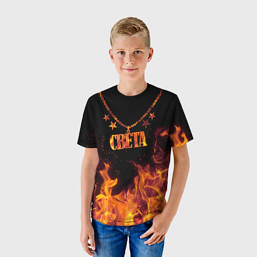 Детская футболка Света - кулон на цепи в огне / 3D-принт – фото 3