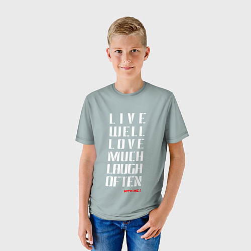 Детская футболка Живи, Люби, Смейся / 3D-принт – фото 3