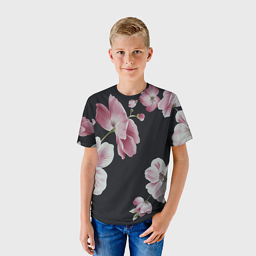 Детская футболка Цветы на черном фоне / 3D-принт – фото 3