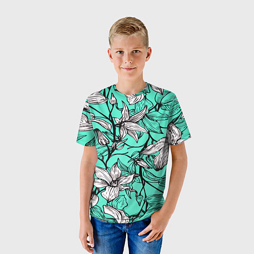 Детская футболка Бирюзовые лилии / 3D-принт – фото 3