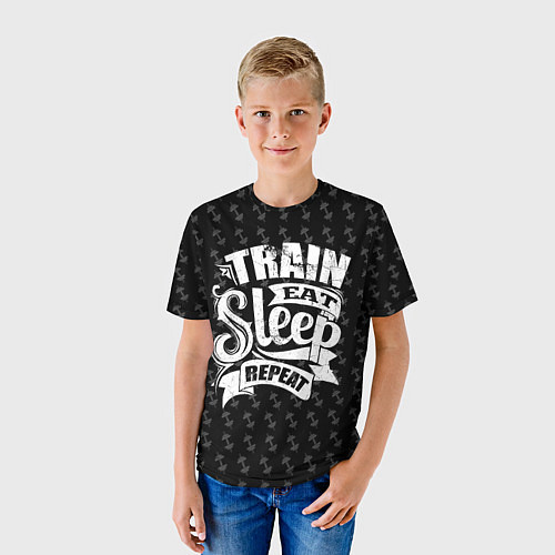 Детская футболка Train Eat Sleep Repeat / 3D-принт – фото 3