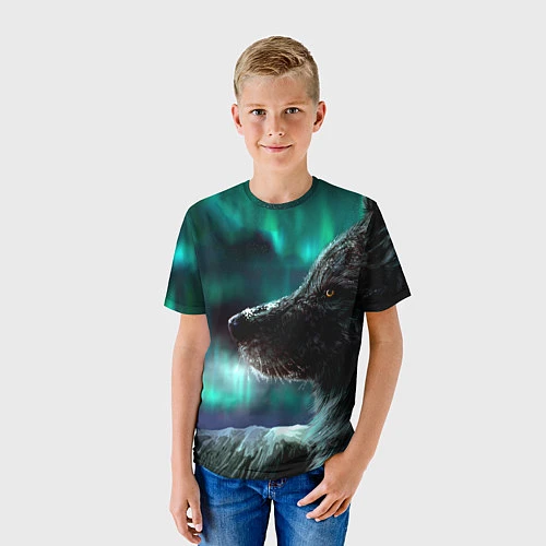 Детская футболка Волк: северное сияние / 3D-принт – фото 3