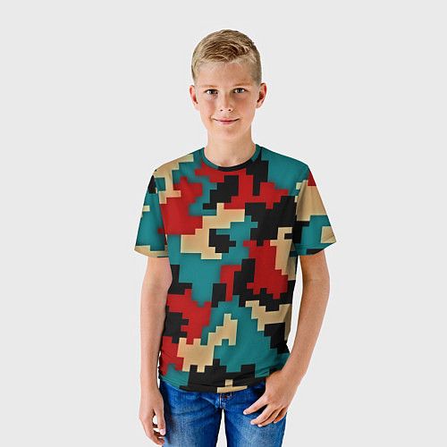 Детская футболка Камуфляж пиксельный: красный/голубой / 3D-принт – фото 3