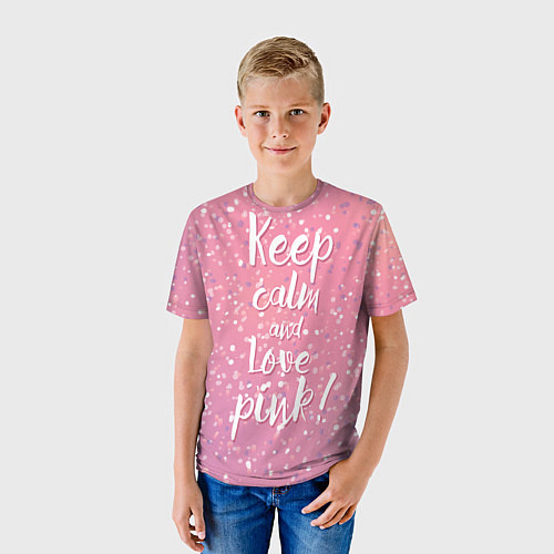 Детская футболка Keep Calm & Love Pink / 3D-принт – фото 3