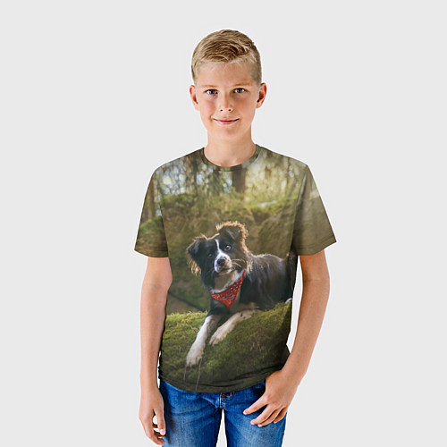 Детская футболка Собачка на траве / 3D-принт – фото 3