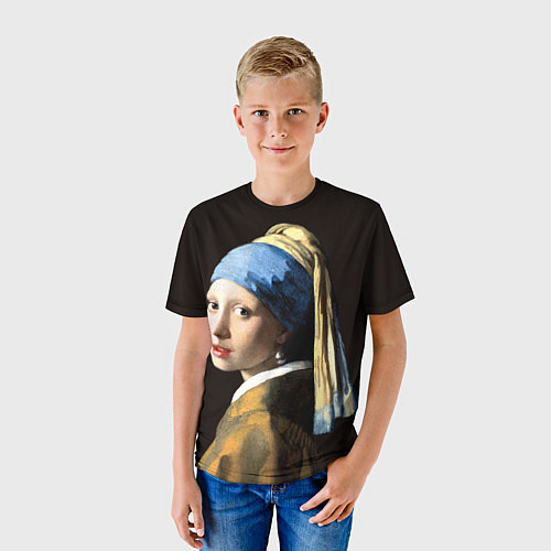 Детская футболка Девушка с жемчужной сережкой / 3D-принт – фото 3