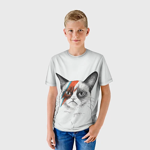 Детская футболка David Bowie: Grumpy cat / 3D-принт – фото 3