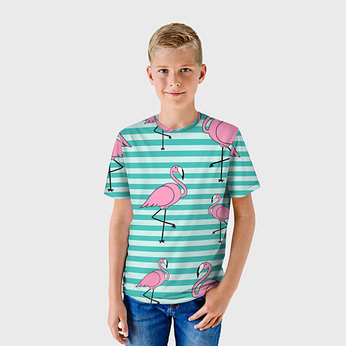 Детская футболка Полосатые фламинго / 3D-принт – фото 3