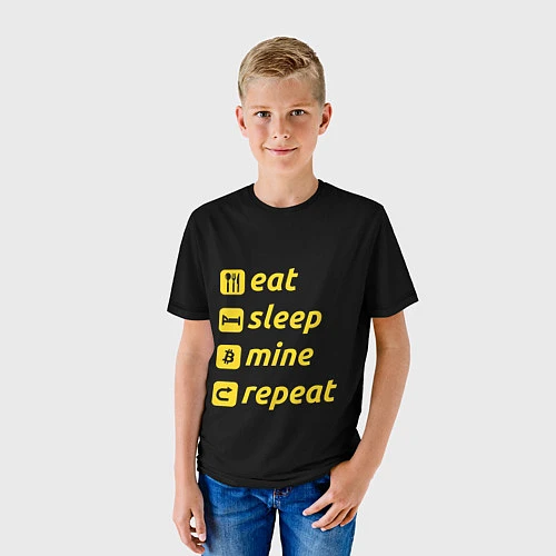 Детская футболка Eat Sleep Mine Repeat / 3D-принт – фото 3