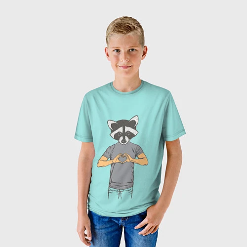 Детская футболка Влюбленный мистер енот / 3D-принт – фото 3