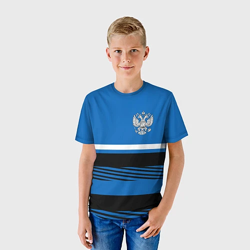 Детская футболка Герб РФ: Голубой стиль / 3D-принт – фото 3