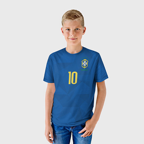 Детская футболка Сборная Бразилии: Неймар ЧМ-2018 гостевая / 3D-принт – фото 3