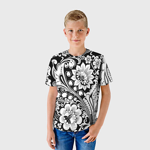 Детская футболка Хохлома черно-белая / 3D-принт – фото 3