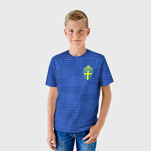 Детская футболка Сборная Швеции: Гостевая ЧМ-2018 / 3D-принт – фото 3