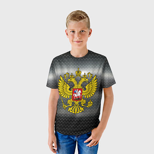 Детская футболка Герб России на металлическом фоне / 3D-принт – фото 3