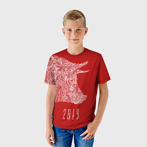 Детская футболка Красная свинья 2019 / 3D-принт – фото 3