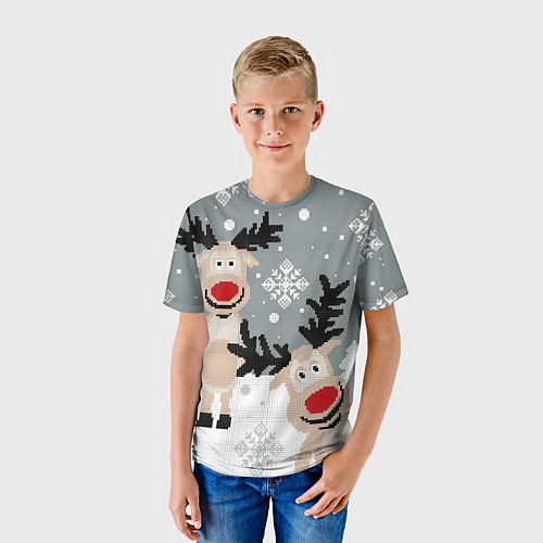 Детская футболка Вязанный узор с оленями / 3D-принт – фото 3