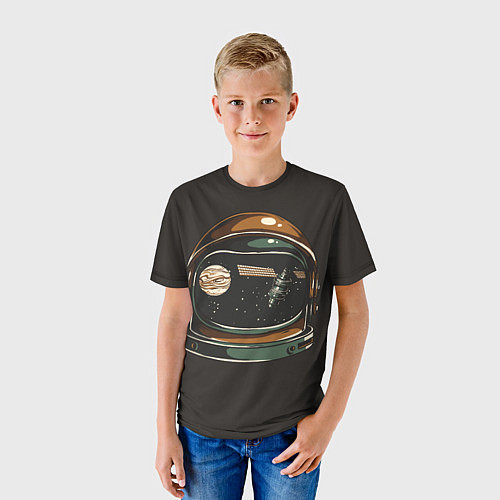 Детская футболка Космос в шлеме скафандра - планета и спутник / 3D-принт – фото 3