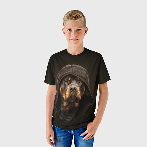 Детская футболка Ротвейлер в капюшоне / 3D-принт – фото 3