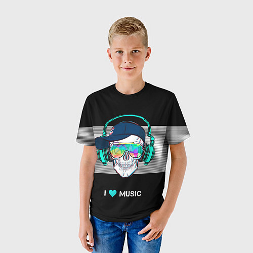 Детская футболка I like music - skull / 3D-принт – фото 3