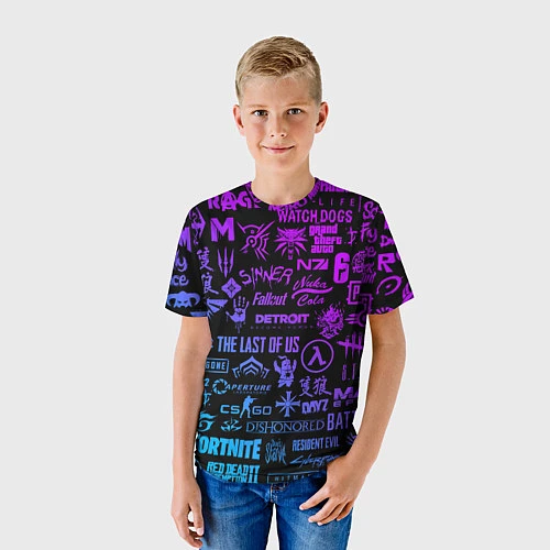 Детская футболка Неоновые лого игр / 3D-принт – фото 3