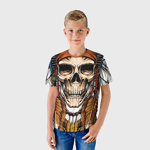 Детская футболка Индейский череп с топорами / 3D-принт – фото 3