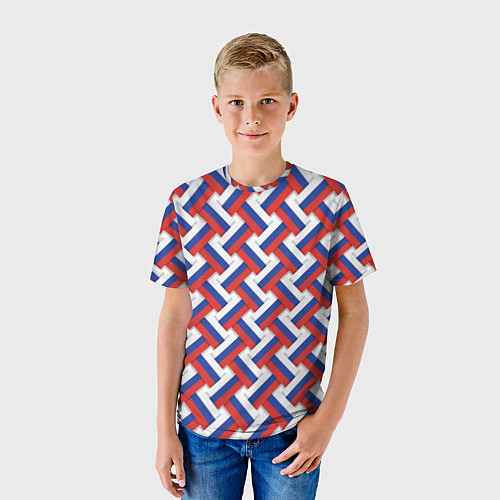 Детская футболка Российский триколор плетёнка / 3D-принт – фото 3