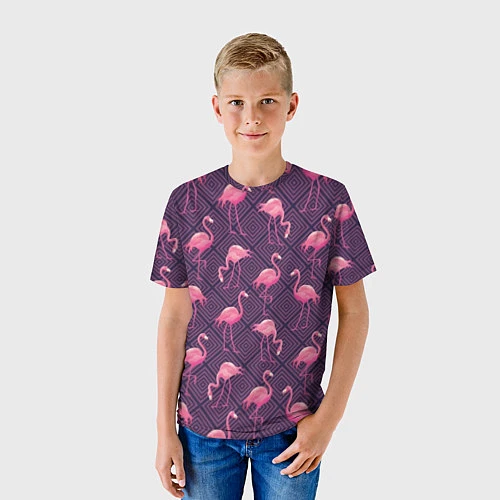Детская футболка Фиолетовые фламинго / 3D-принт – фото 3