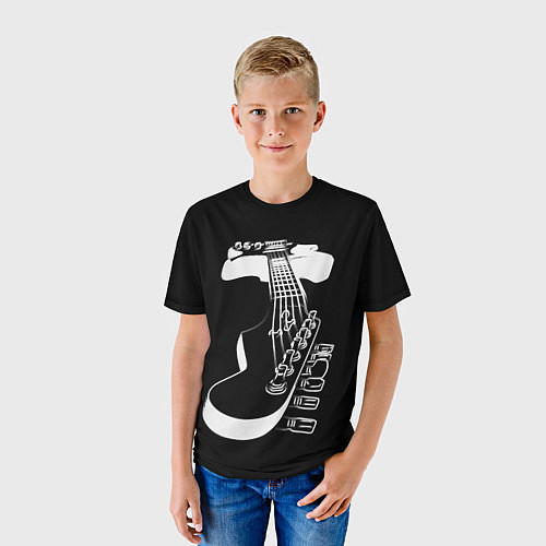 Детская футболка Гитара черно - белая / 3D-принт – фото 3