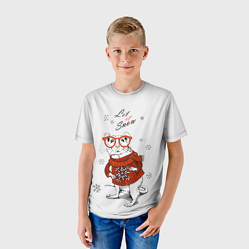 Детская футболка Let it snow - white rat / 3D-принт – фото 3
