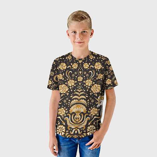 Детская футболка Золотые единороги и цветы / 3D-принт – фото 3