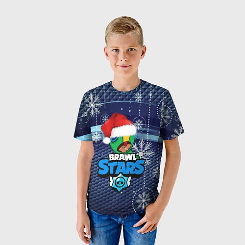 Детская футболка BRAWL STARS LEON НОВОГОДНИЙ / 3D-принт – фото 3