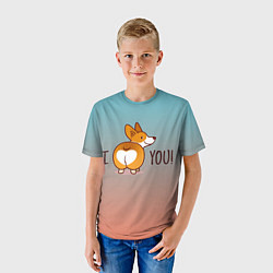 Футболка детская I love you смешной корги, цвет: 3D-принт — фото 2