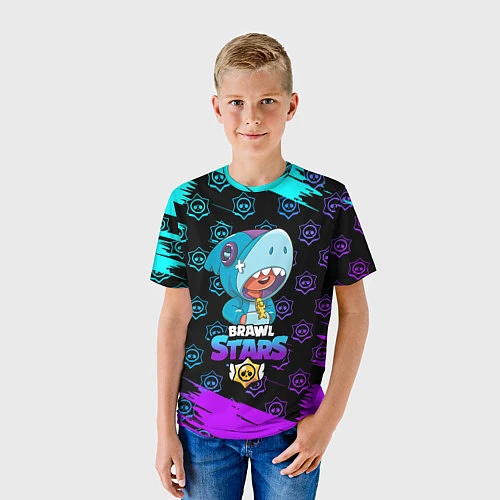 Детская футболка Brawl stars leon shark / 3D-принт – фото 3