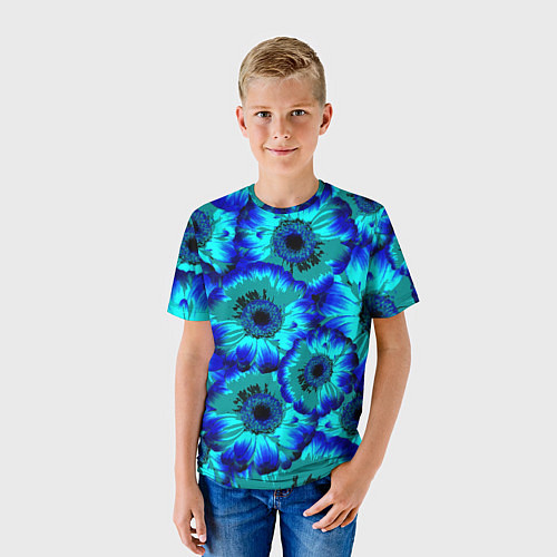 Детская футболка Голубые хризантемы / 3D-принт – фото 3