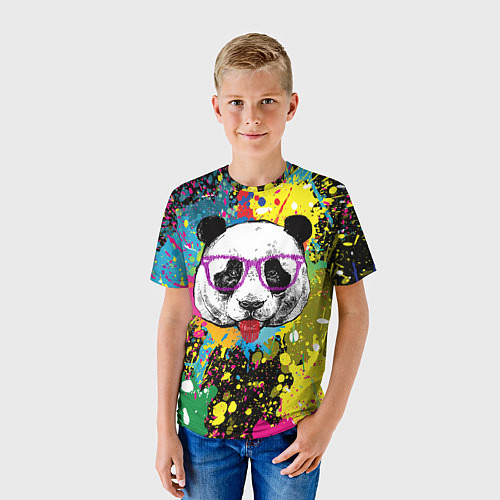 Детская футболка Панда хипстер в брызгах краски / 3D-принт – фото 3