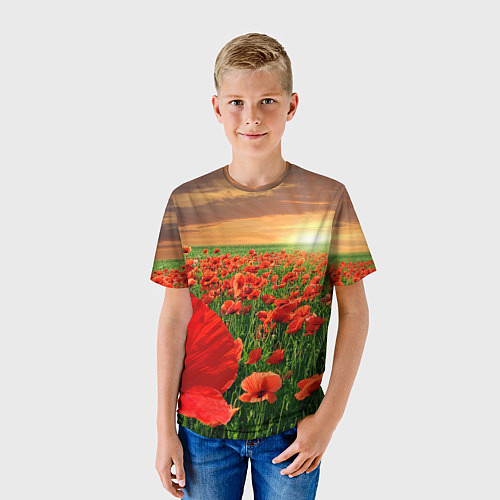Детская футболка Красный мак на закате / 3D-принт – фото 3