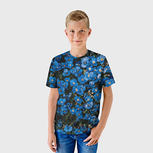 Детская футболка Поле синих цветов фиалки лето / 3D-принт – фото 3