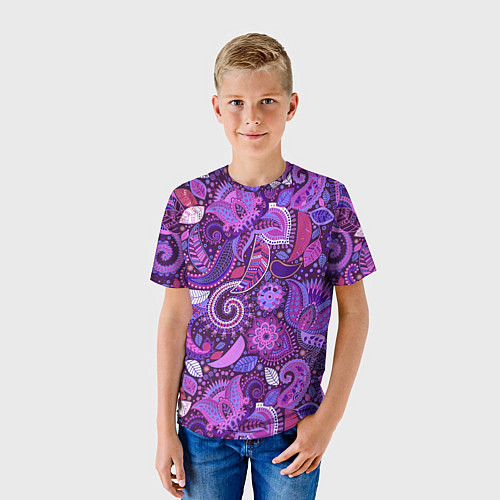 Детская футболка Фиолетовый этнический дудлинг / 3D-принт – фото 3