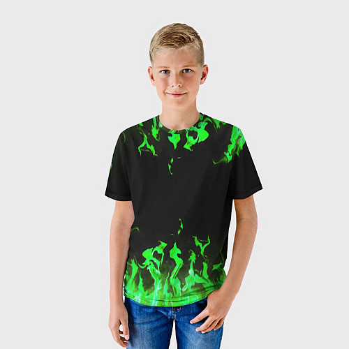 Детская футболка GREEN FIRE ОГОНЬ / 3D-принт – фото 3