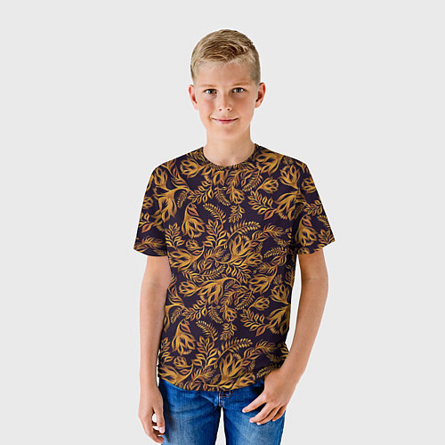 Детская футболка Лето золото цветы узор / 3D-принт – фото 3